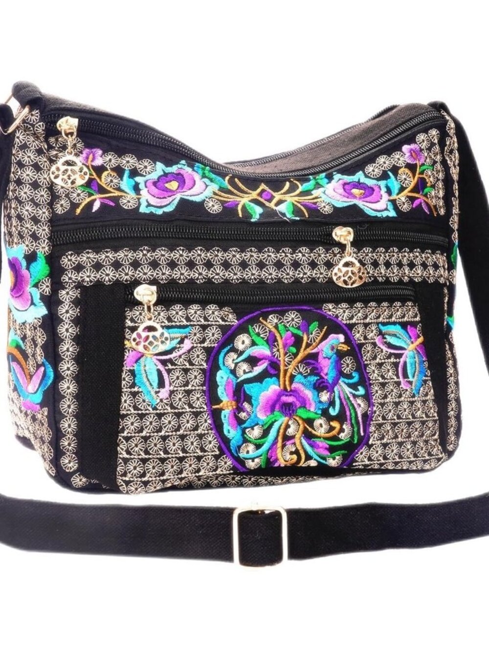 Hobo Crossbody Bag for women, Vintage Ethnic Tribal Embroidered Boho Hippie Tote